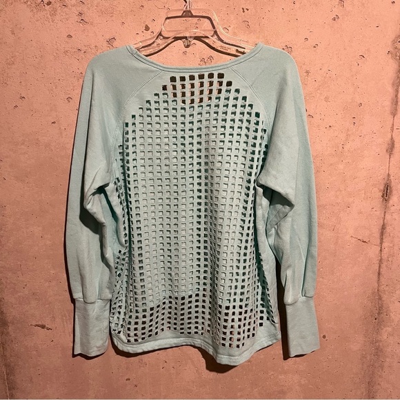 Kyodan Women's Sweater Size Large Blue Long Sleeve Pullover Open Mesh Back - Picture 6 of 8